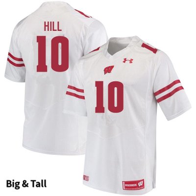 Men's Wisconsin Badgers NCAA #10 Deacon Hill White Authentic Under Armour Big & Tall Stitched College Football Jersey UM31D26QC